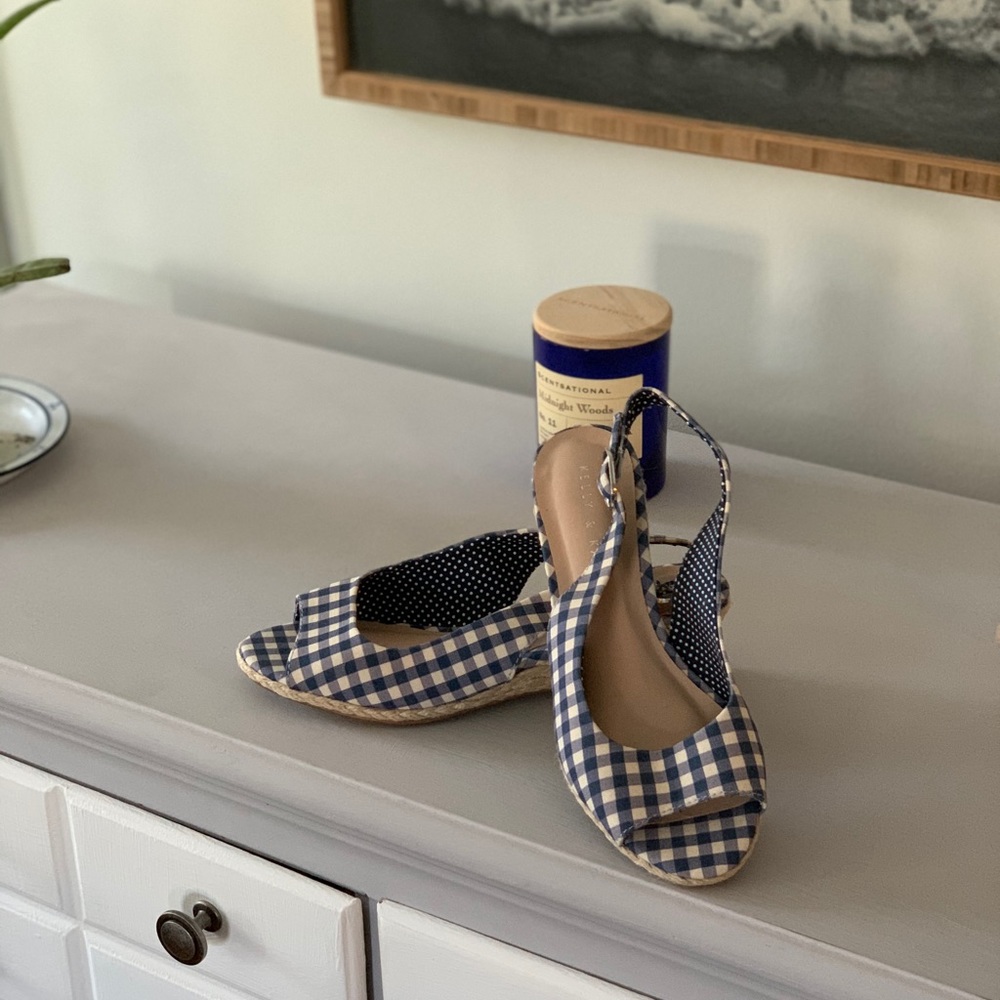 Kelly & Katie peep toe gingham espadrille wedges